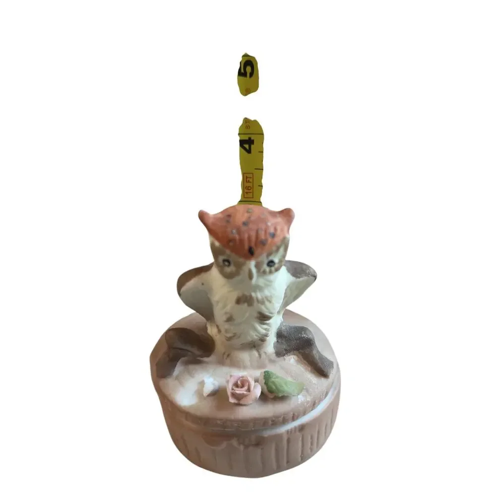 VINTAGE OWL FIGURINE PORCELAIN FIGURE CERAMIC TRINKET BOX BIRD COLLECTIBLE RETRO
